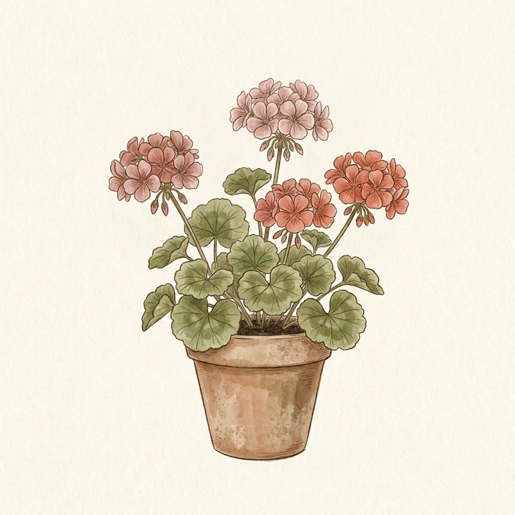 Rosa pelargonier i en terrakottapotte