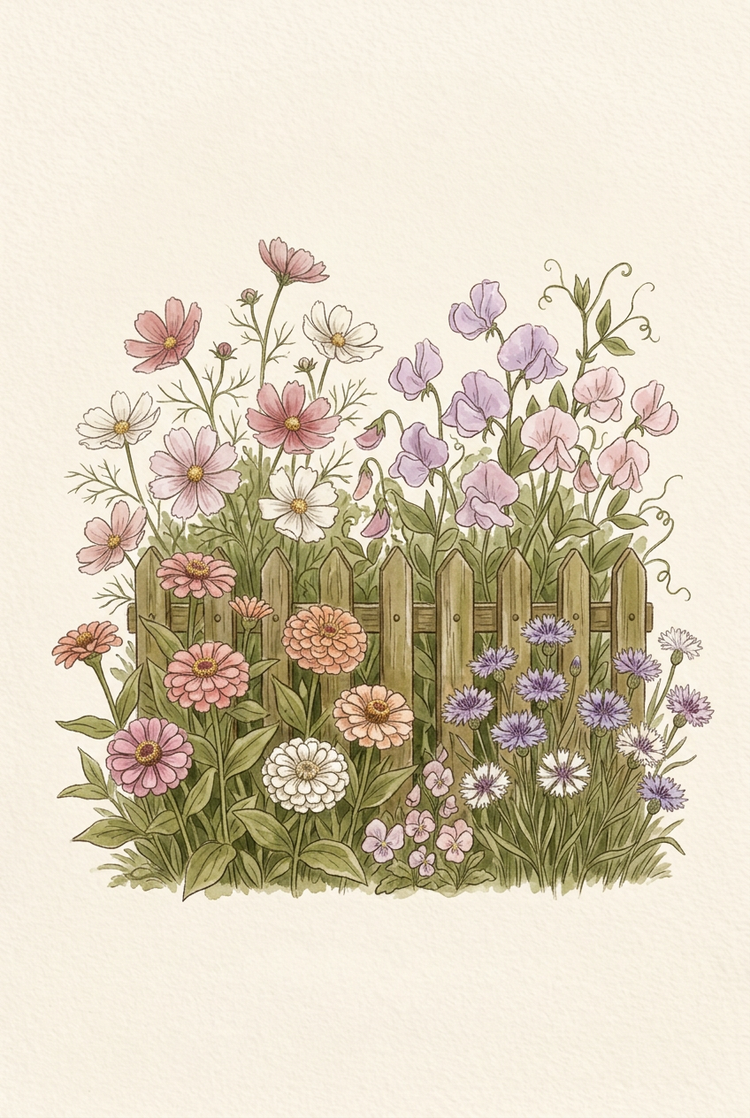 Bed med fargerike sommerblomster i en hage i Nord-Norge